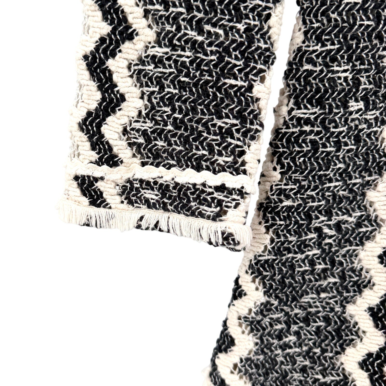 Calypso St Barth Black Cream Chevron Crochet Lace Up Tassel Tunic Mini Dress