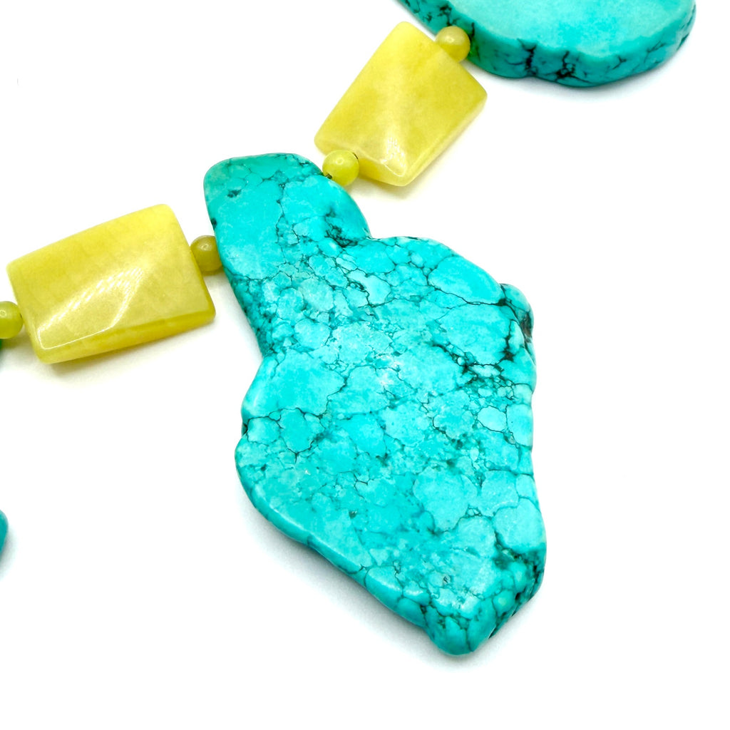 Vintage 90s Chunky Turquoise Yellow Jade Southwestern Statement Set
