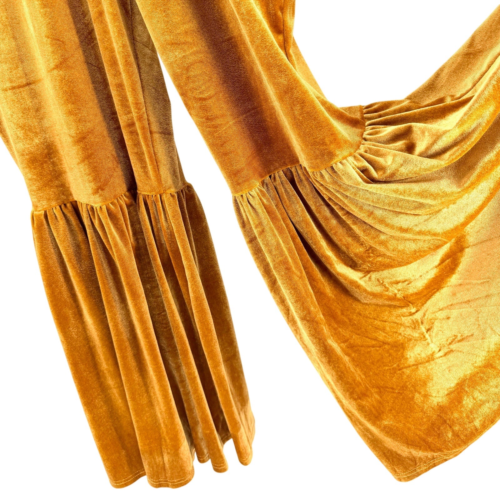 Gold Velvet Purple Ruffle Deep V-Neck Mermaid Jumpsuit