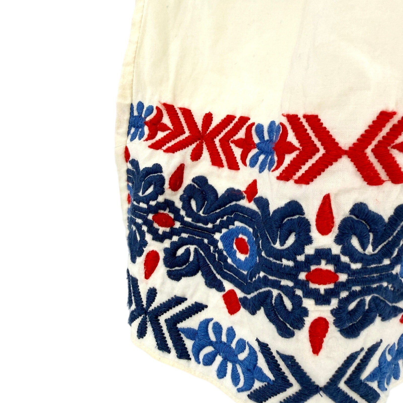 Pepin Cream 100% Cotton Red Blue Embroidered Tunic Blouse