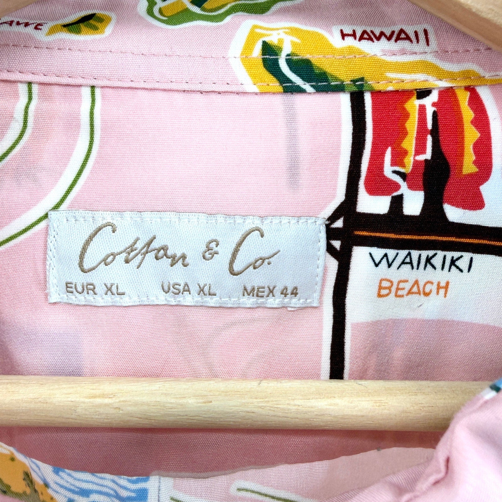 Cotton & Co. Pastel Pink Hawaii Map Souvenir Motif Short Sleeve Button Up Shirt