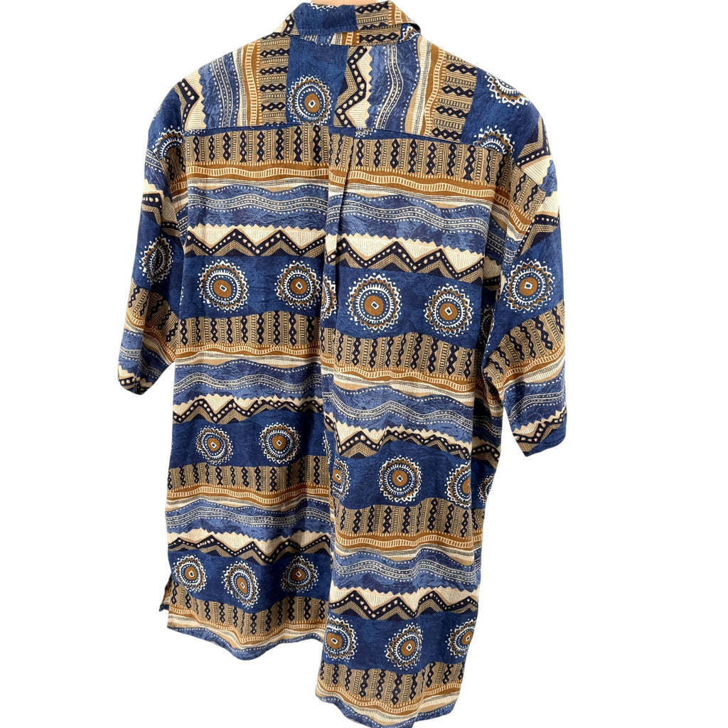 Vintage 90s Mondo di Marco Blue Tribal Italian Print Shirt