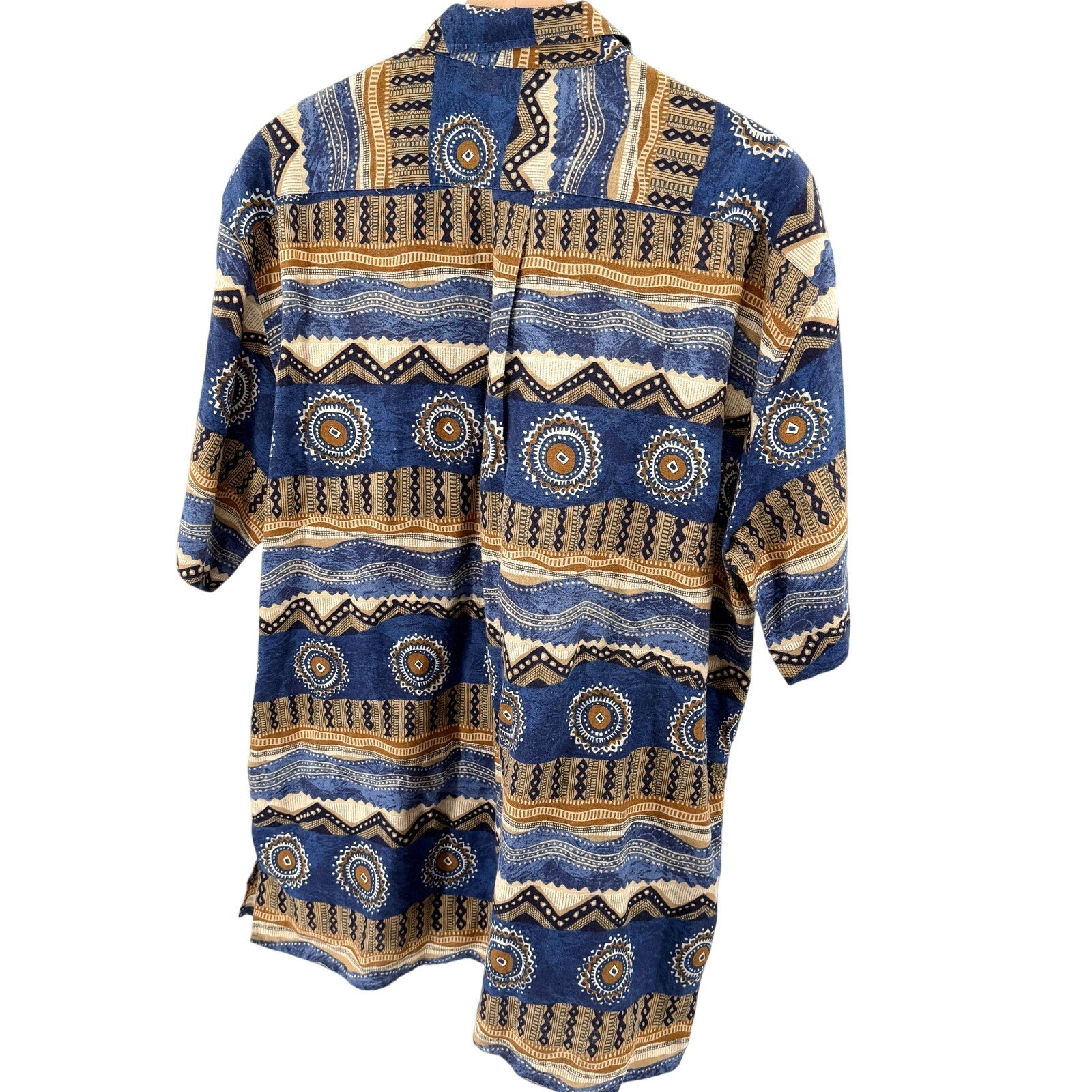 Vintage 90s Mondo di Marco Blue Tribal Italian Print Shirt