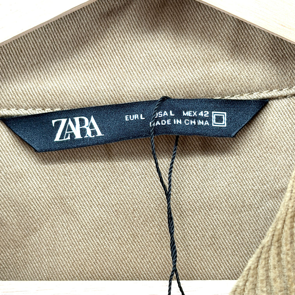 Zara Tan 100% Cotton Twill Corduroy Collar Trench Coat