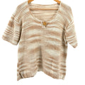 Vintage 80s Handmade Beige Cream Striped Scoop Neck Short Sleeve Sweater