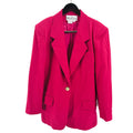 Vintage 90s Oleg Cassini Wool Hot Pink Minimalist Gold Button Power Blazer