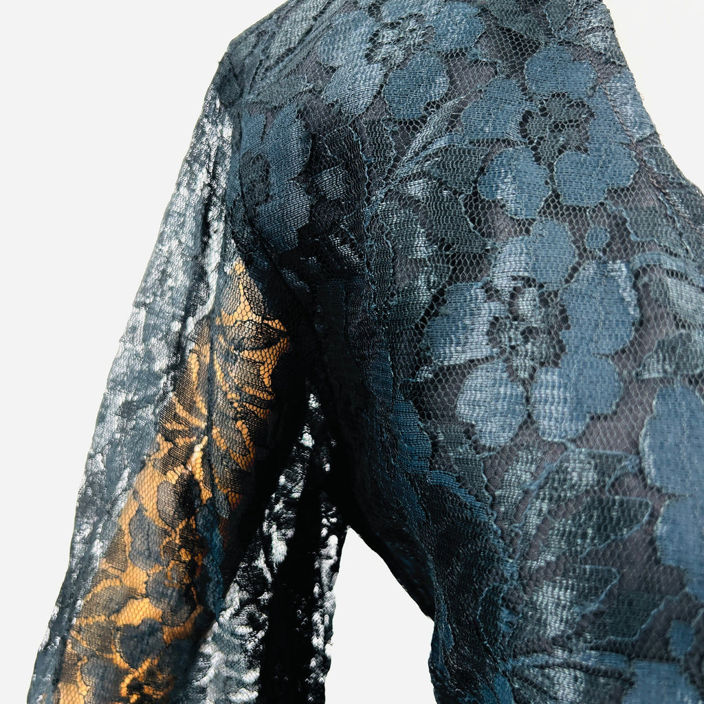 Vintage 90s M.P.H. Black Lace Romantic Button Front Long Sleeve Maxi Dress