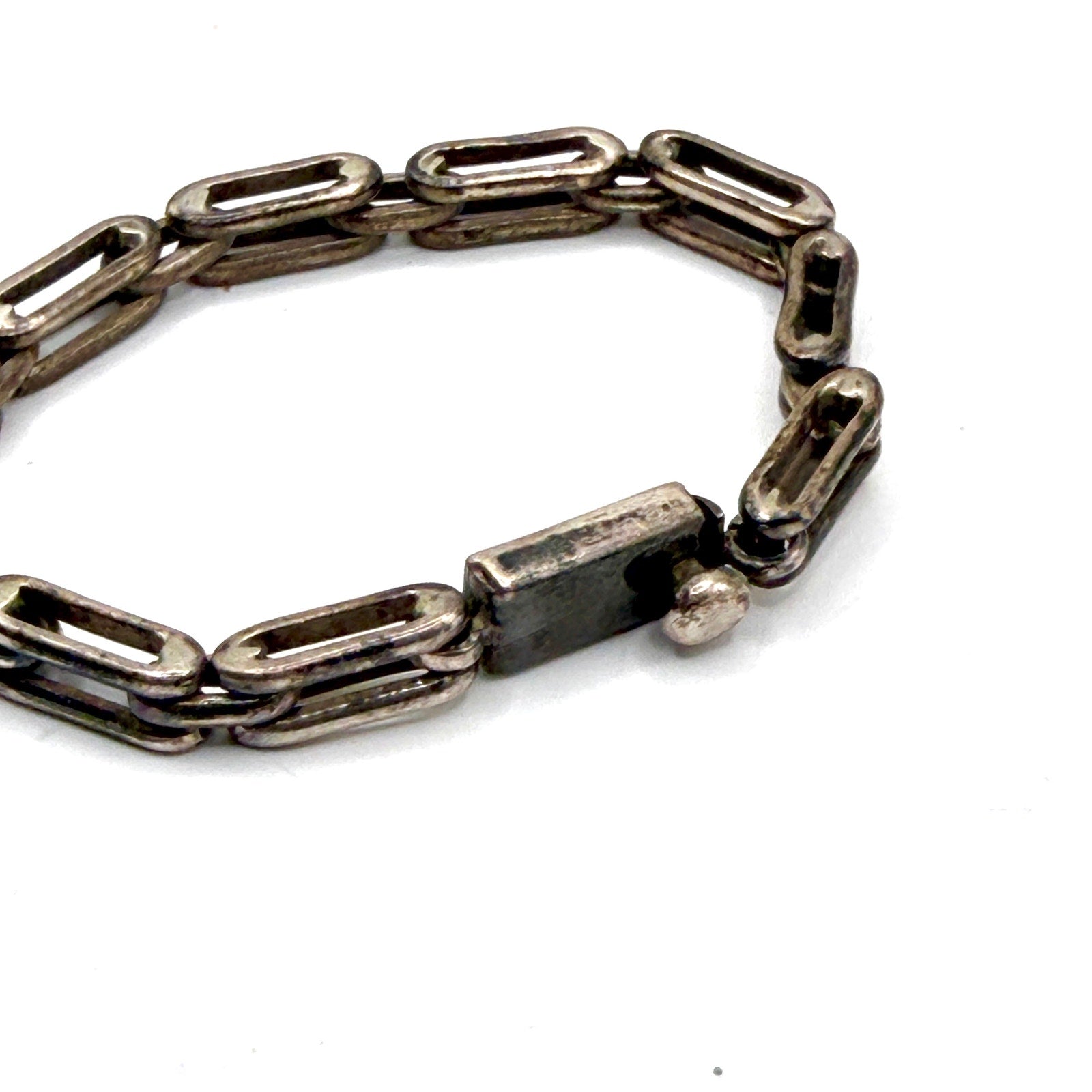 Vintage 90s Stamped Sterling Silver Modernist Geometric Link Statement Bracelet