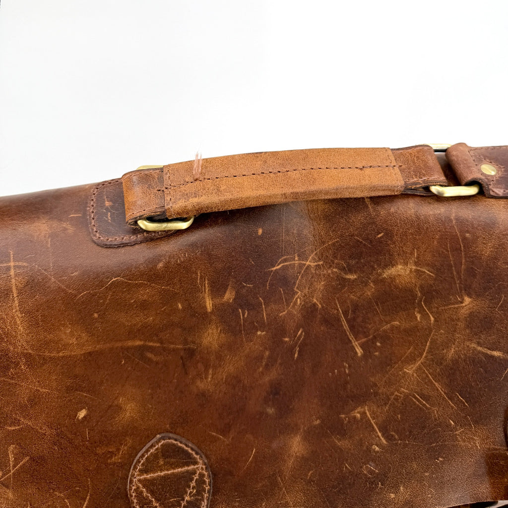 Vintage Y2K Distressed Brown Genuine Leather Heavy Messenger Briefcase Bag