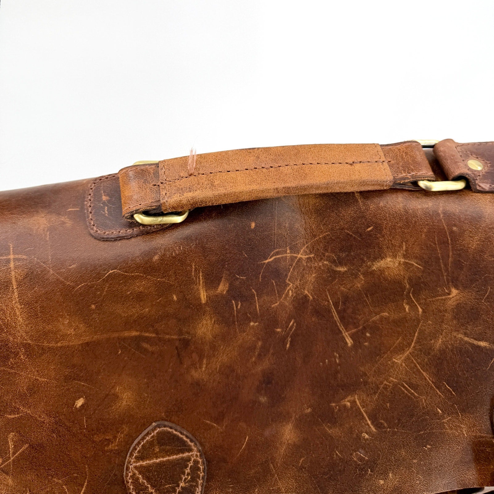 Vintage Y2K Distressed Brown Genuine Leather Heavy Messenger Briefcase Bag