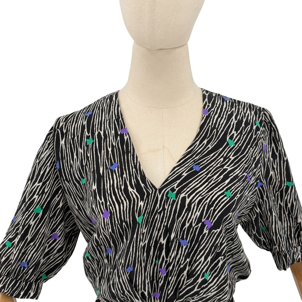 Vintage 80s Gianni Versace Black White 100% Silk Abstract Graphic Mini Dress