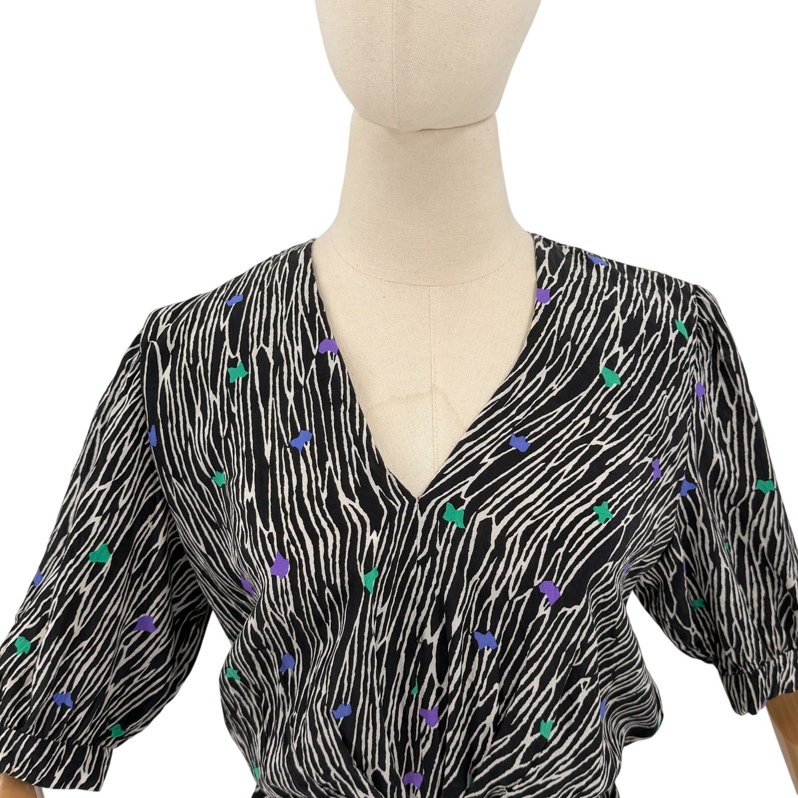 Vintage 80s Gianni Versace Black White 100% Silk Abstract Graphic Mini Dress