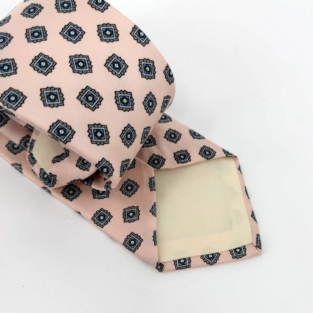 Vintage 80s Bert Pulitzer Pink Blue 100% Silk Geometric Medallion Necktie