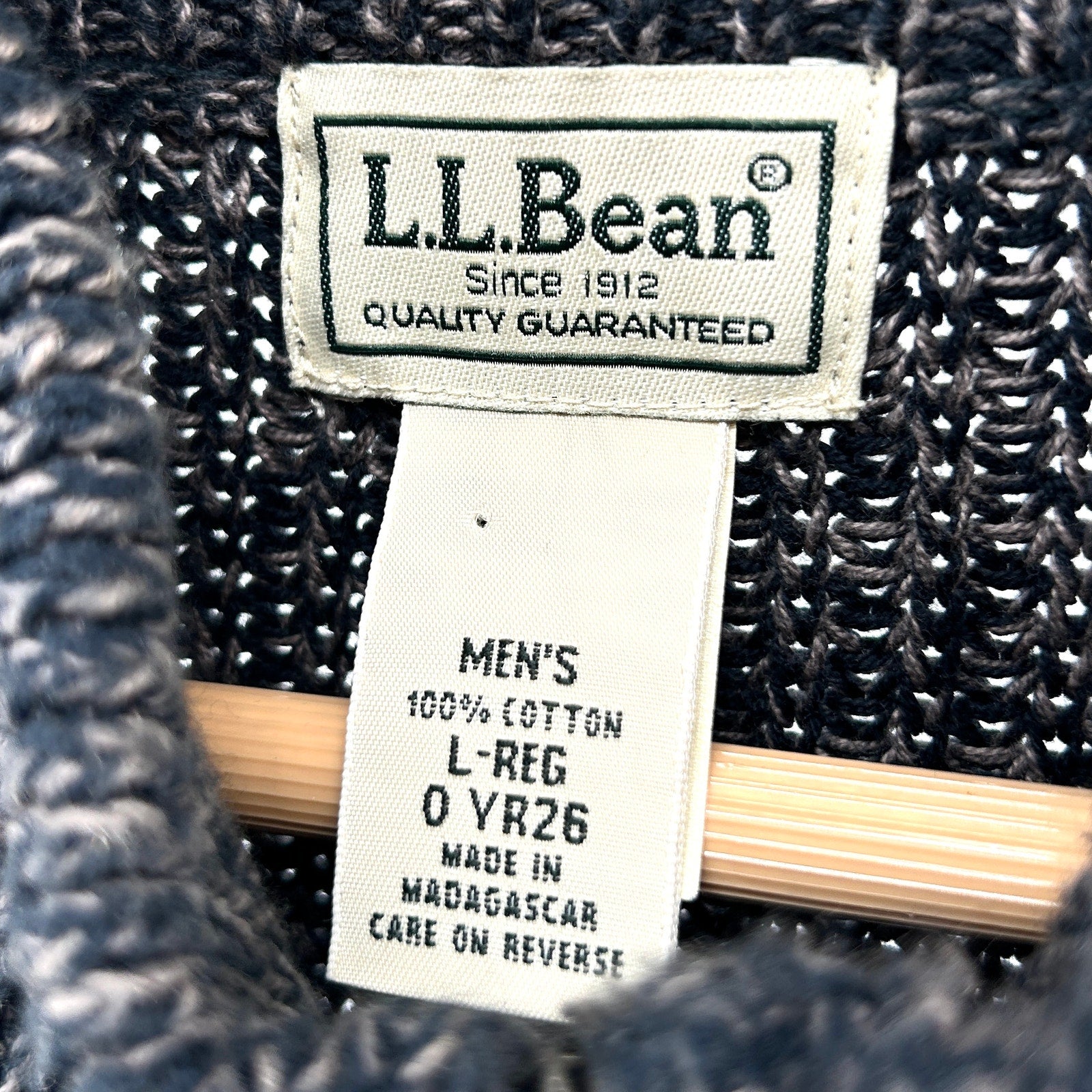 Vintage Y2K L.L.Bean Dark Indigo Grey 100% Cotton Full Zip Cardigan