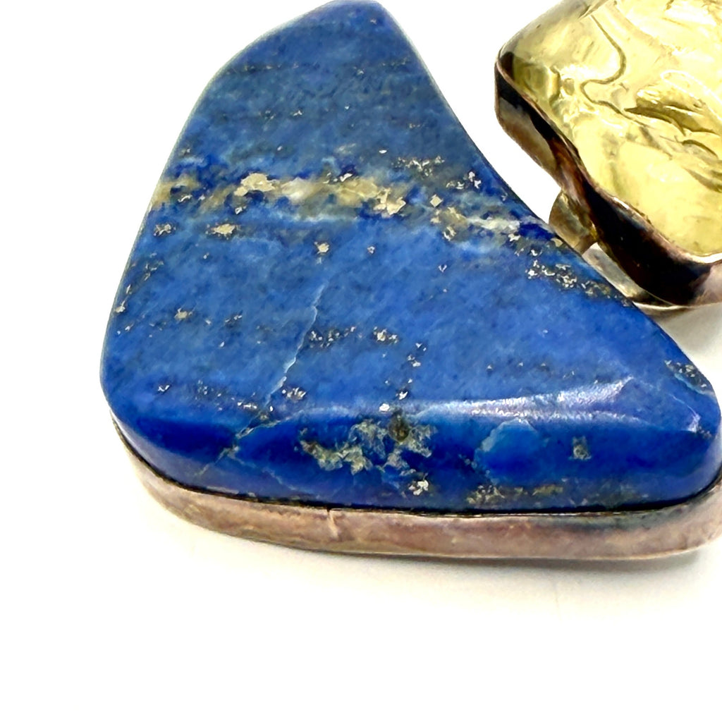 Vintage 90s Stamped Gale Self Choctaw Sterling Silver Lapis Citrine Pendant