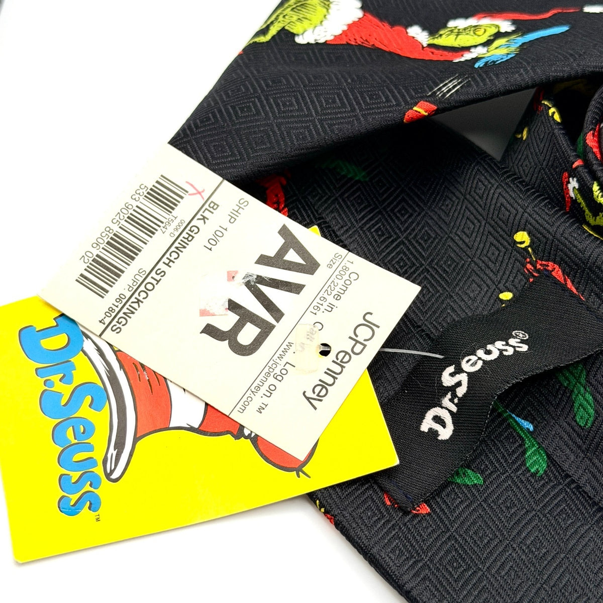 Vintage 90s Dr. Seuss Grinch Black Christmas Novelty NWT Necktie