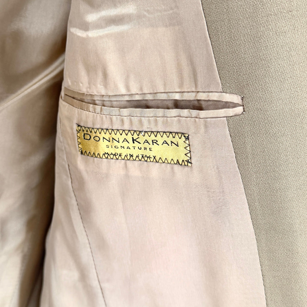 Vintage 90s Donna Karan Signature Tan Pleated JFK Jr Style 3 Button Suit