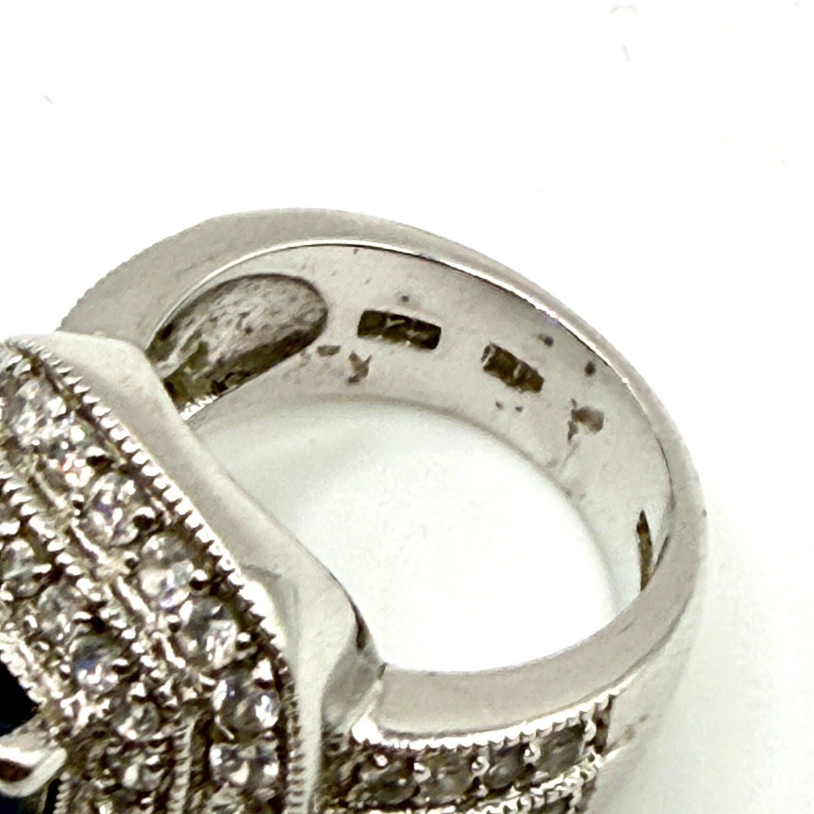 Vintage Y2K Sterling Silver Sapphire CZ Halo Pave Statement Ring
