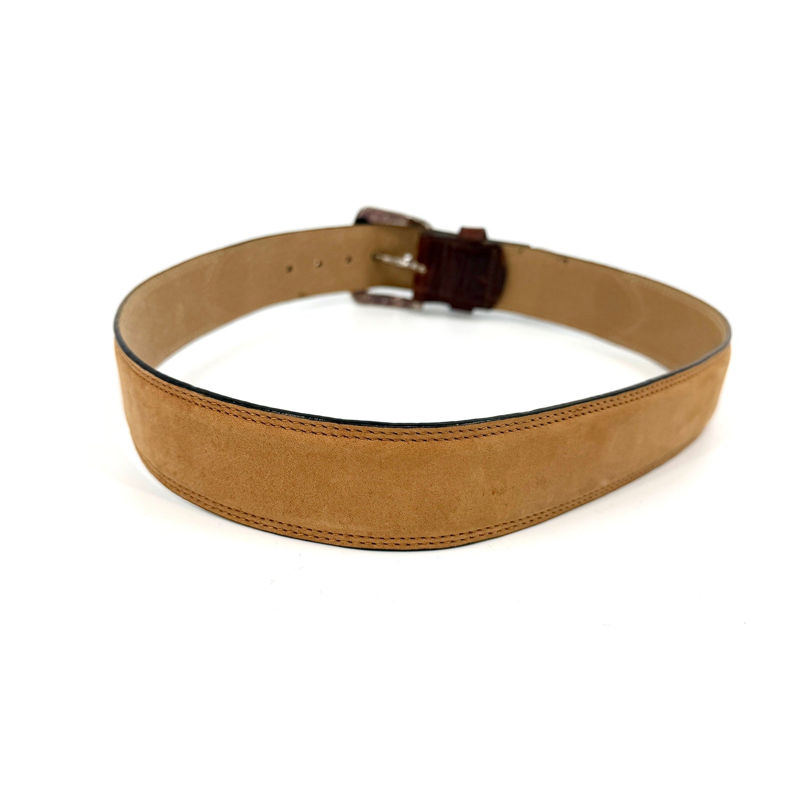 Vintage 90s CW Tan Genuine Suede Croc Embossed Leather Belt