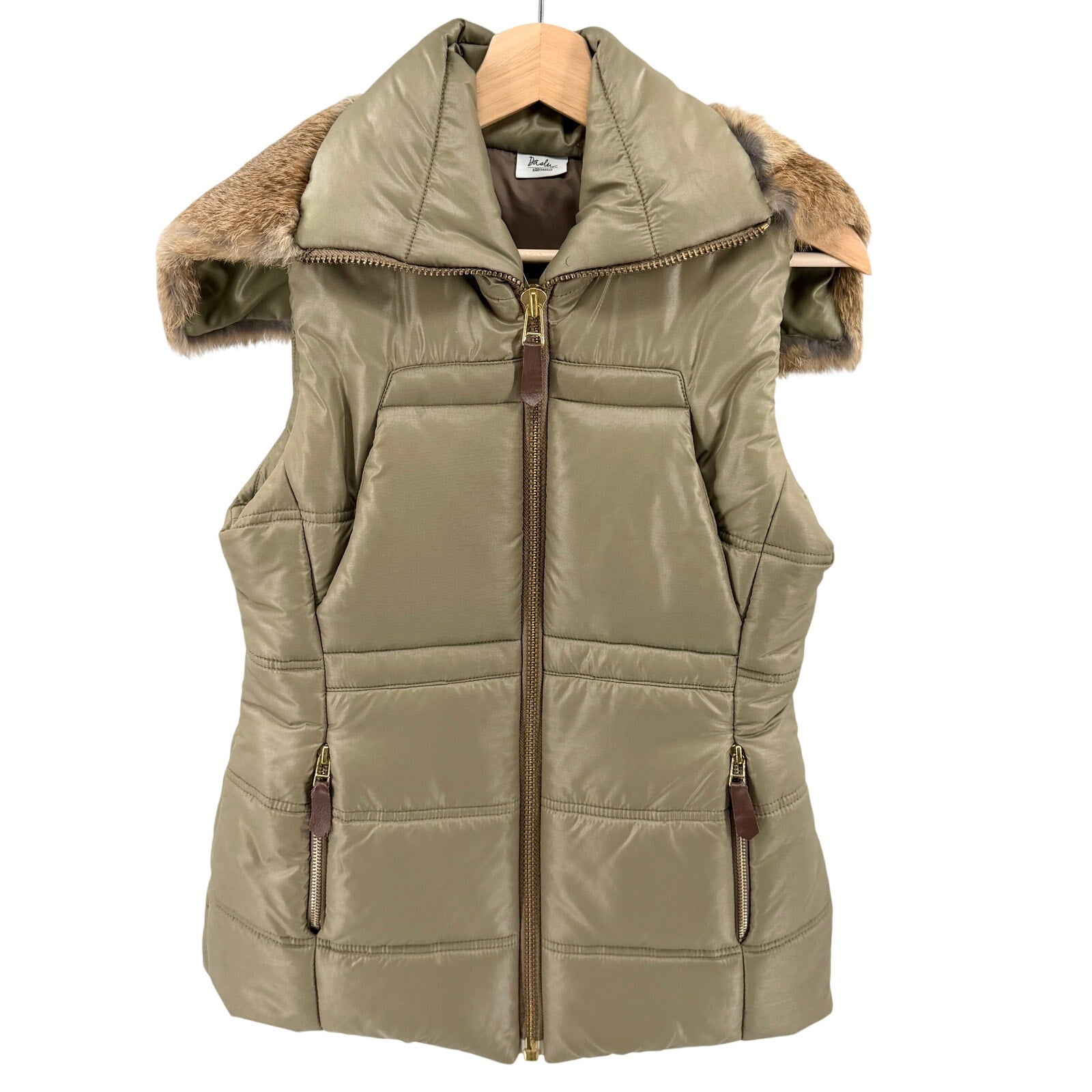 Vintage Y2K Daslu Olive Rabbit Fur Collar Puffer Vest