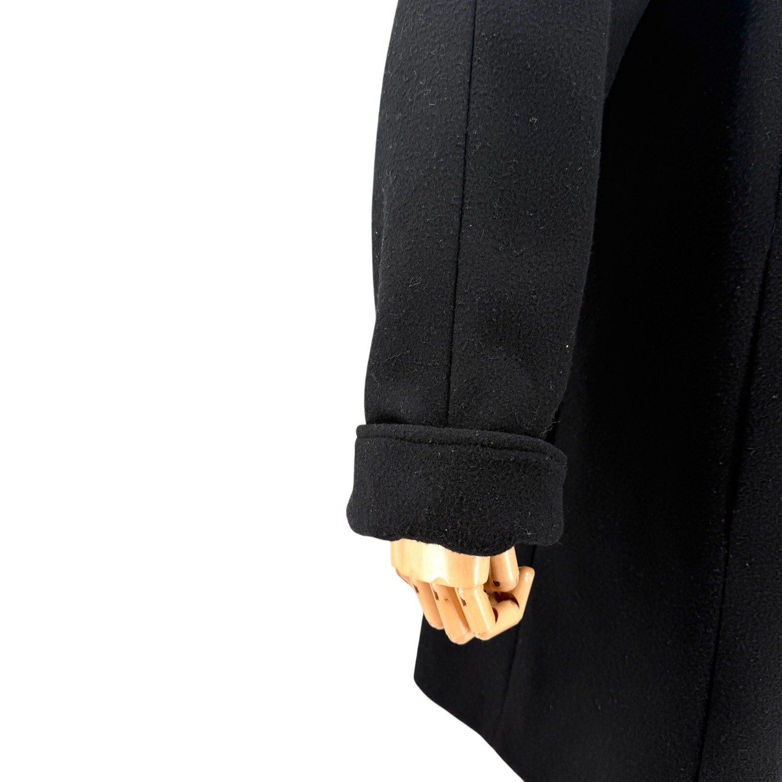 Vintage 90s Worthington Black Wool Velvet Trim Swing Coat