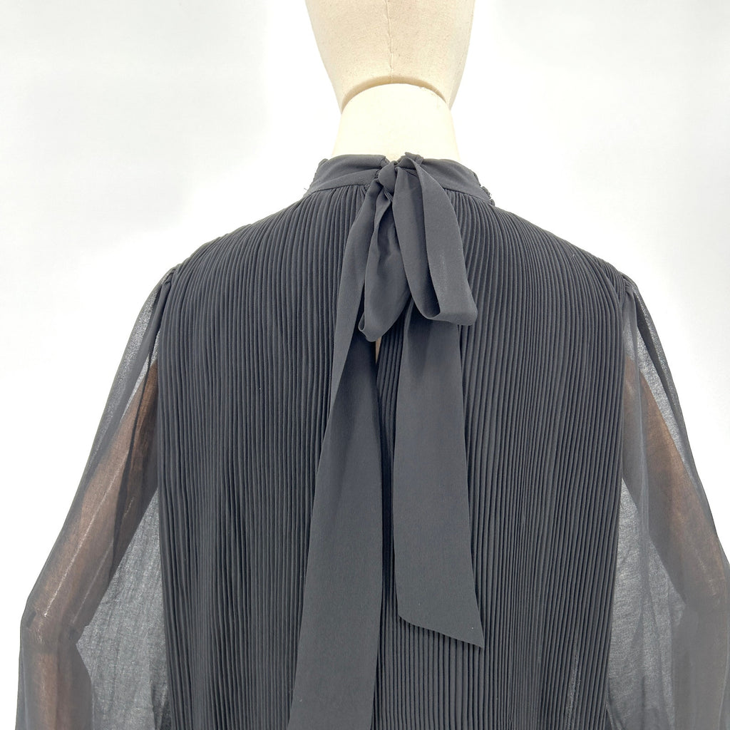 Elie Tahari Black Micro Pleat Sheer Sleeve Maxi Dress