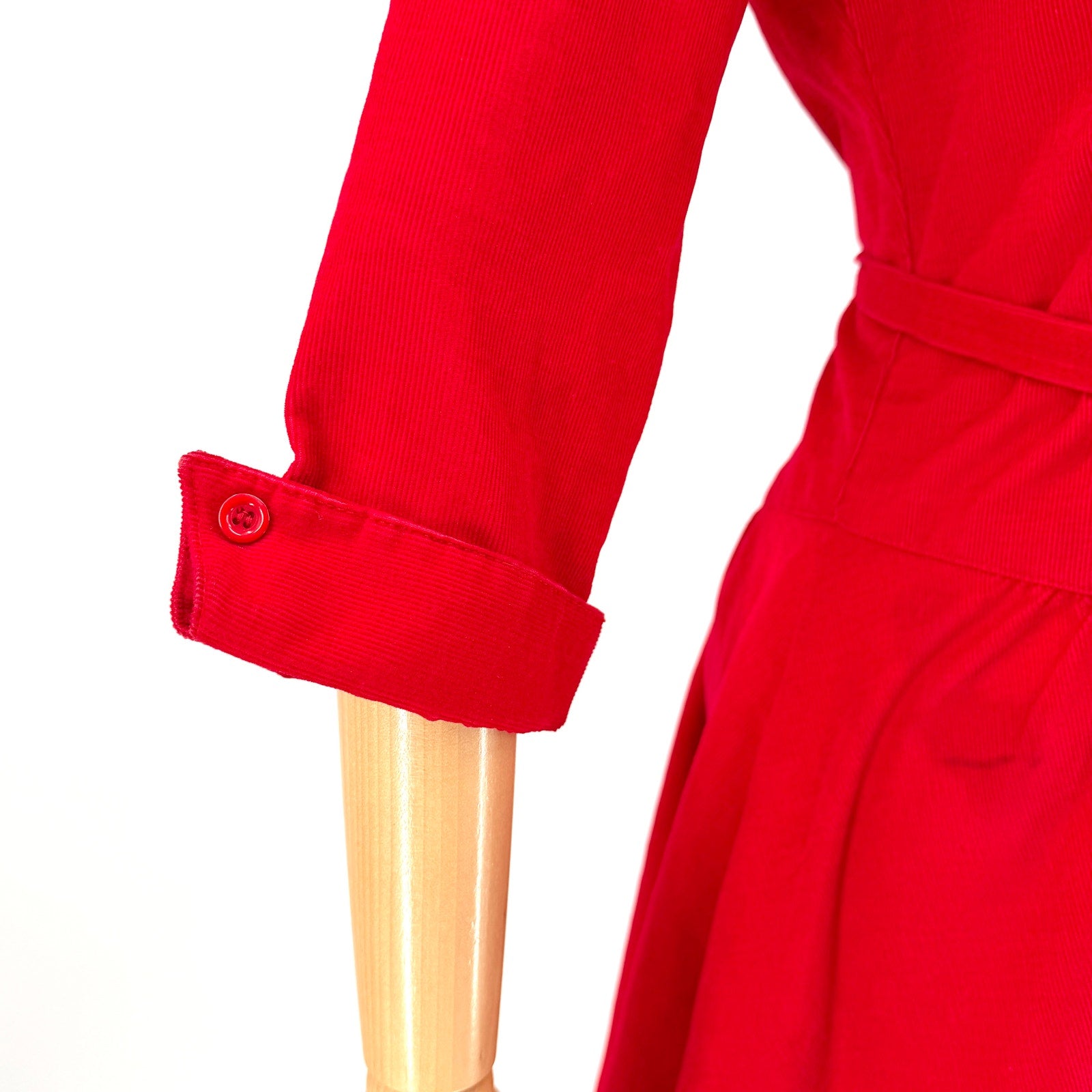 Vintage 80s Avon Fashions Red Corduroy Sweetheart Bodice Dress