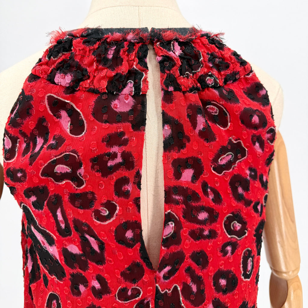 Giambattista Valli for Impulse Red Leopard Print Smocked Mini Dress