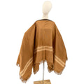 Vintage 70s Brown Striped Fringed Distressed Boat Neck Wrap Poncho