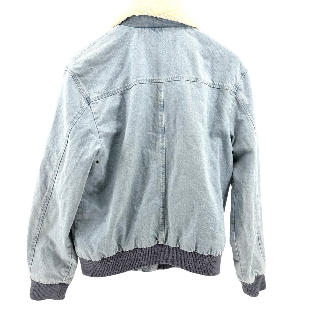 BDG Urban Outfitters Light Wash Denim Faux Sherpa Collar Bomber Jacket