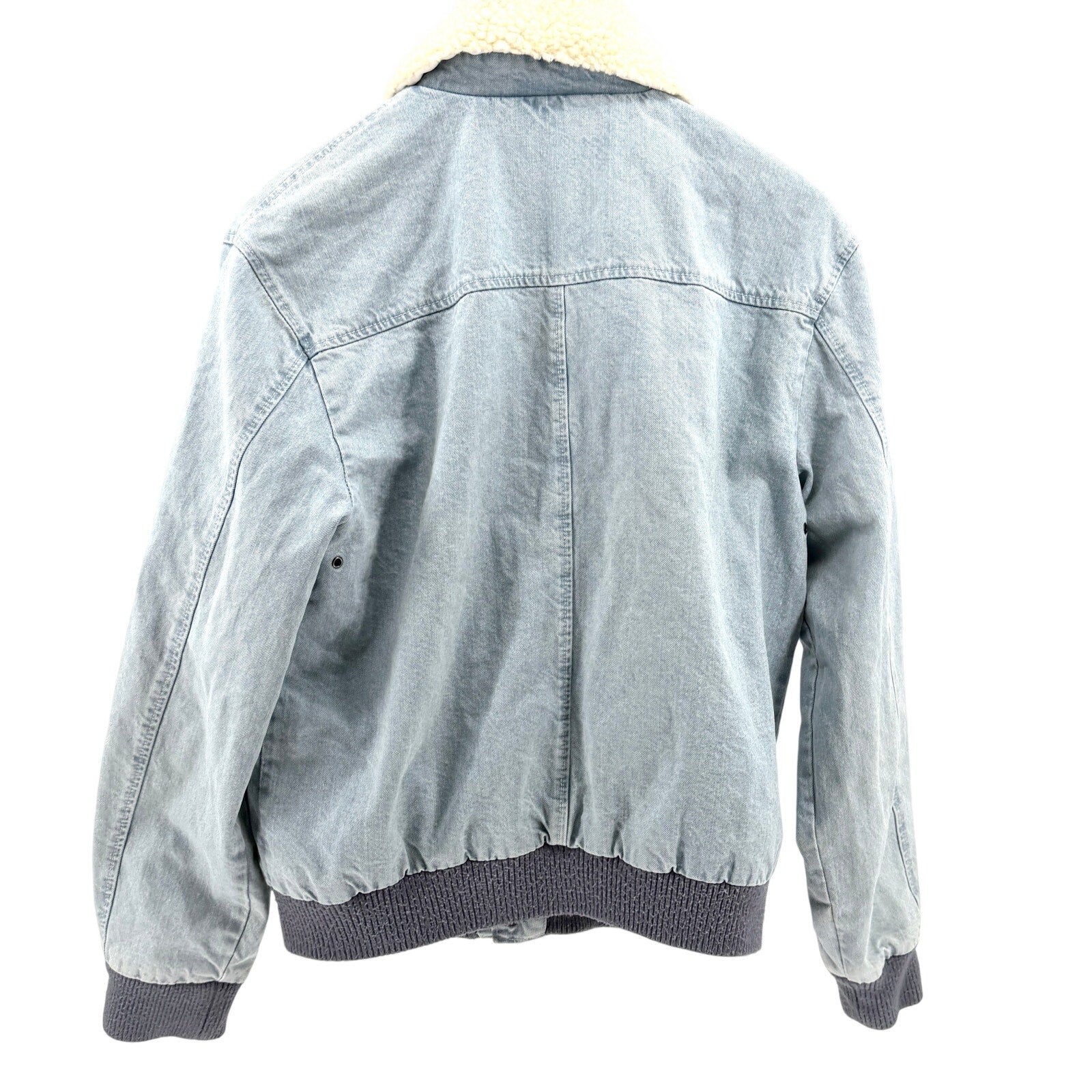 BDG Urban Outfitters Light Wash Denim Faux Sherpa Collar Bomber Jacket