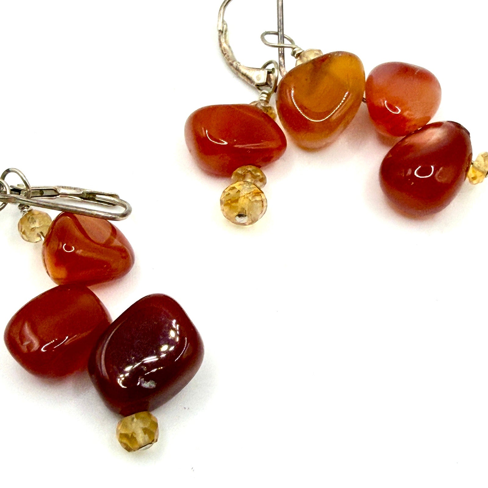 Vintage 90s Carnelian Citrine Nugget Sterling Silver Dangle Earrings