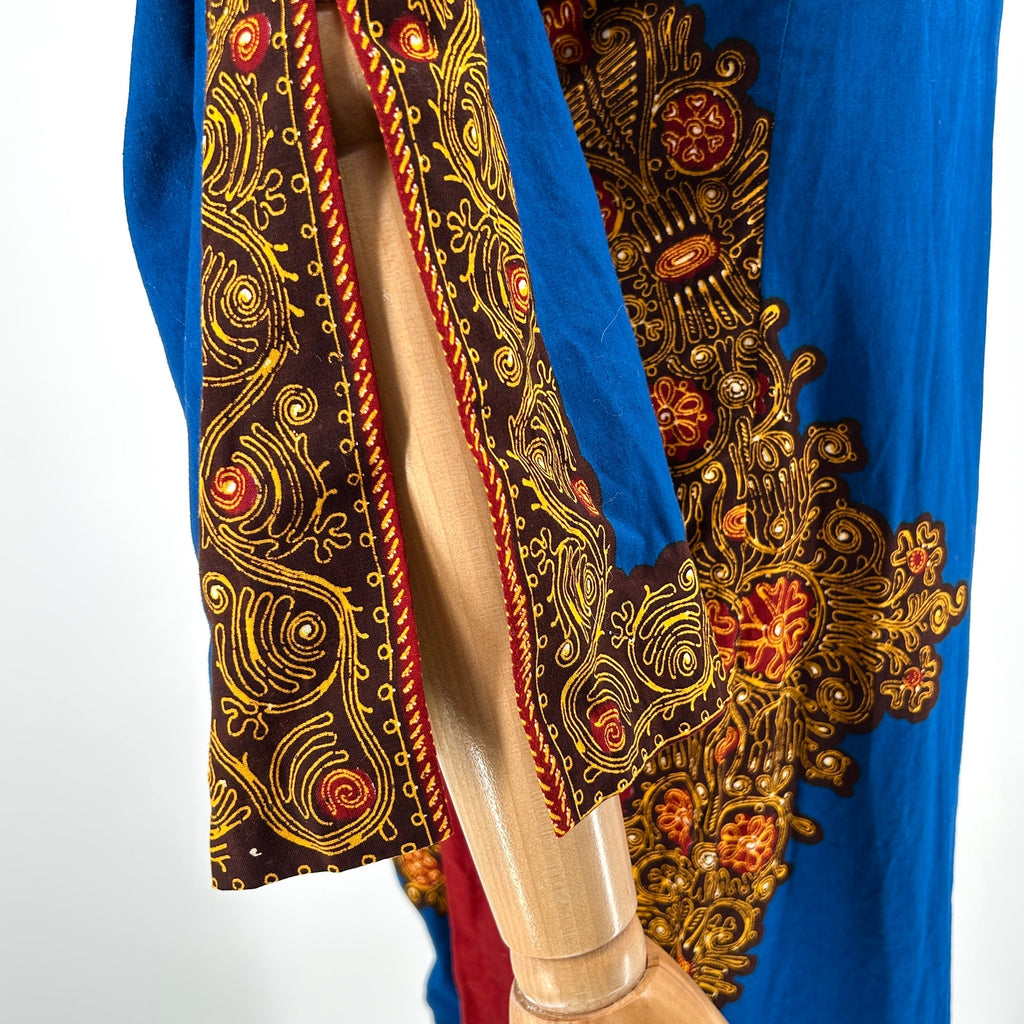 Vintage 70s/80s Bou Boudina Blue Ornate 100% Cotton Tribal Dress