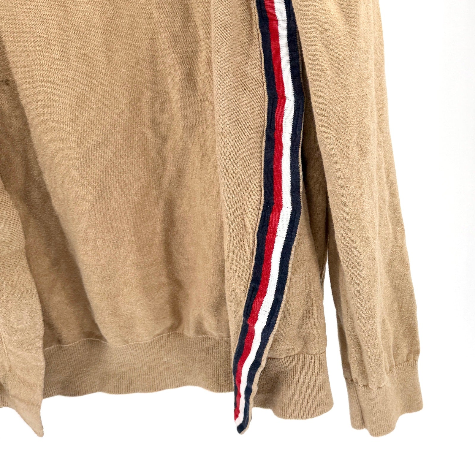 Tommy Hilfiger Camel Tan 100% Cotton Magnetic Snap Cardigan Sweater