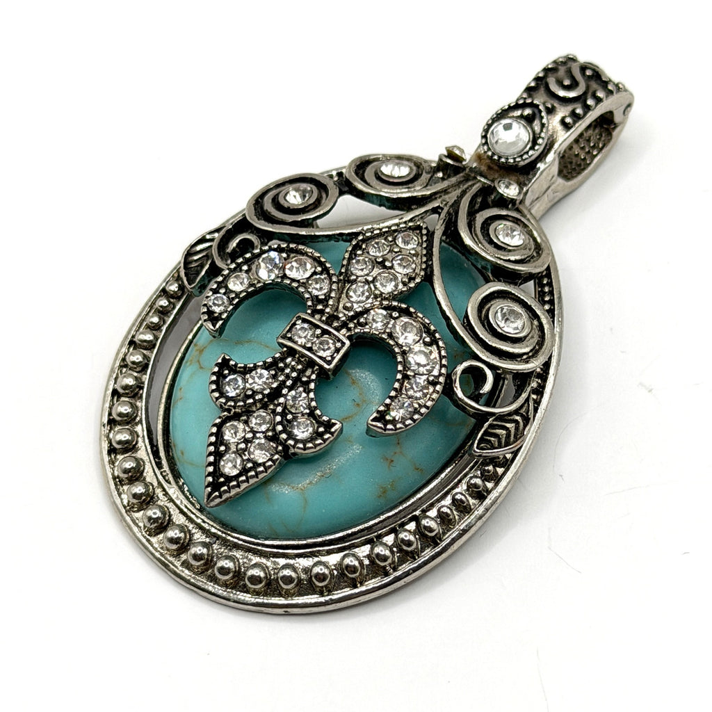Vintage Y2K Fleur de Lis Turquoise Rhinestone Magnetic Enhancer Pendant
