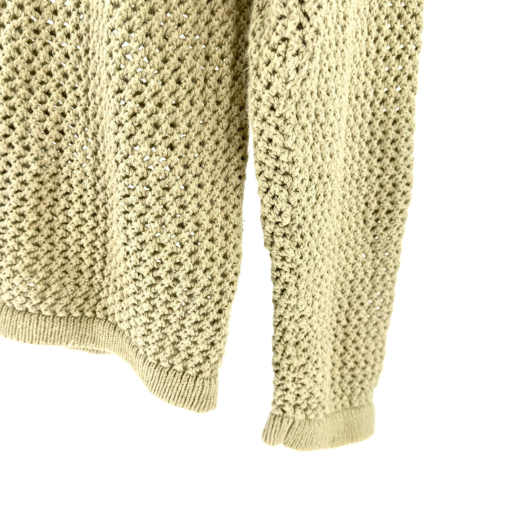 Vintage 90s Structure Beige 100% Cotton Mesh Open Weave V-Neck Sweater