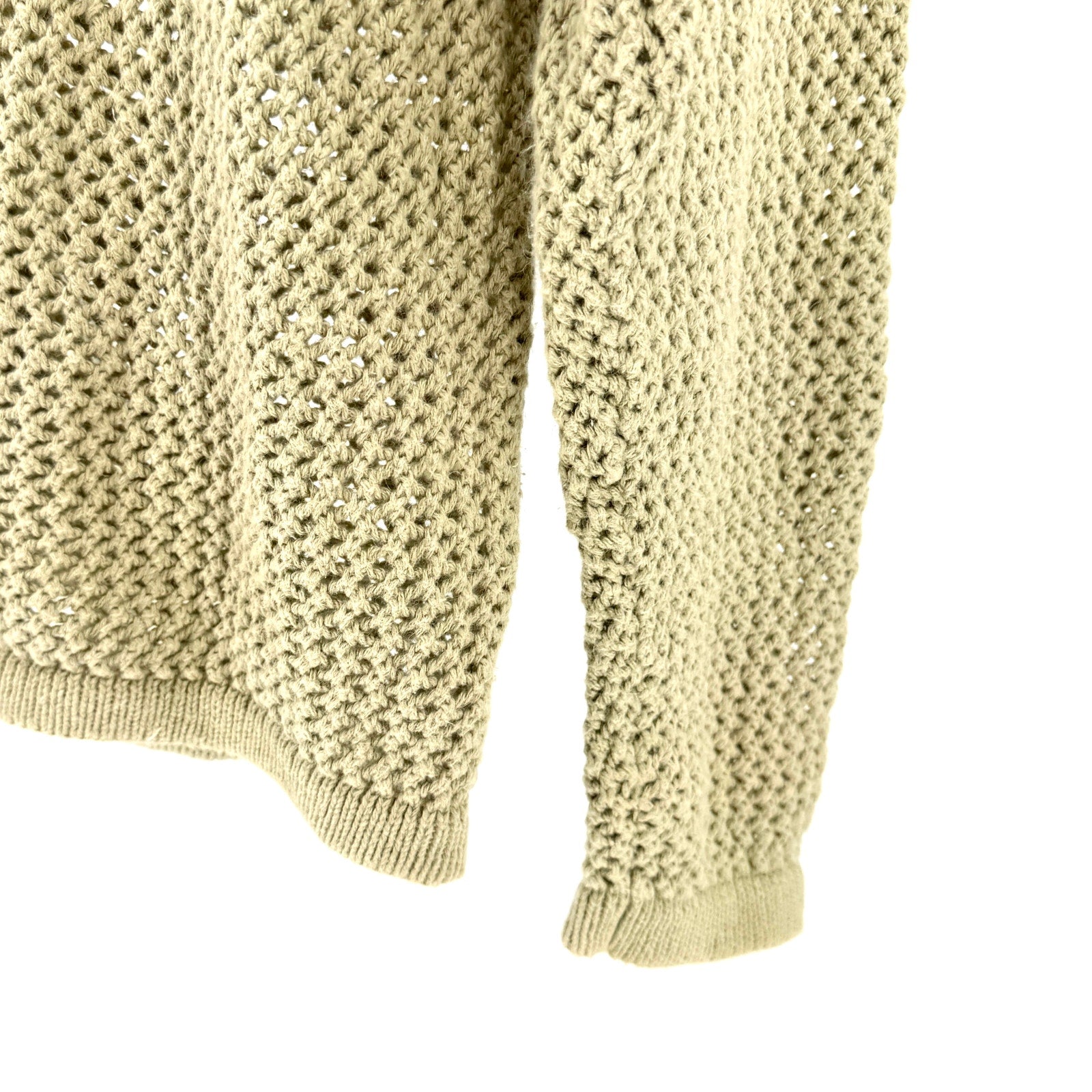 Vintage 90s Structure Beige 100% Cotton Mesh Open Weave V-Neck Sweater