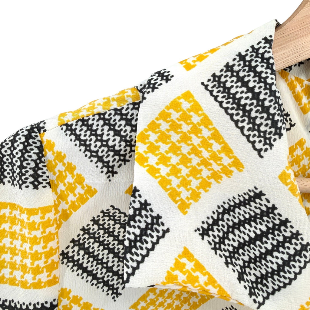 Vintage 60s Handmade Yellow Geometric Check Pleated Drop Waist Dress