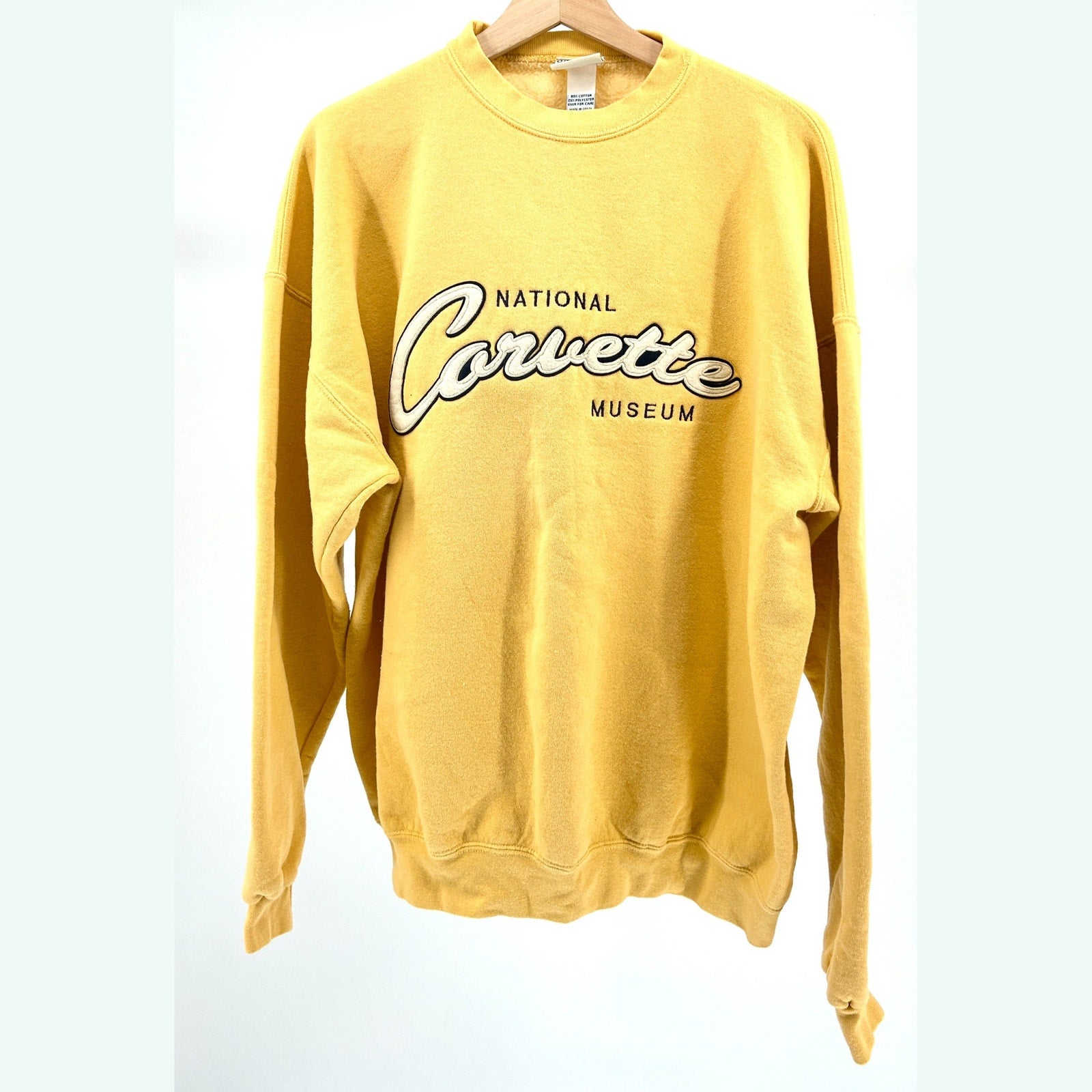 Vintage 90s Orsman Yellow Cotton National Corvette Museum Sweatshirt