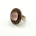 Vintage 90s Sterling Silver Pink Rose Quartz Dot Shield Statement Ring