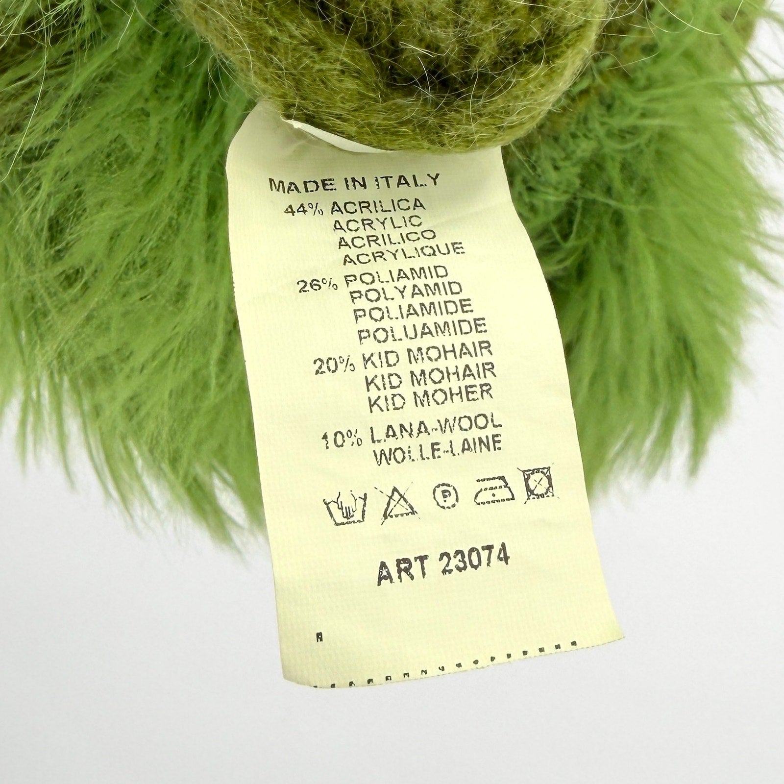 Vintage Italian Green Kid Mohair Wool Shaggy Faux Fur Trim Crop Sweater