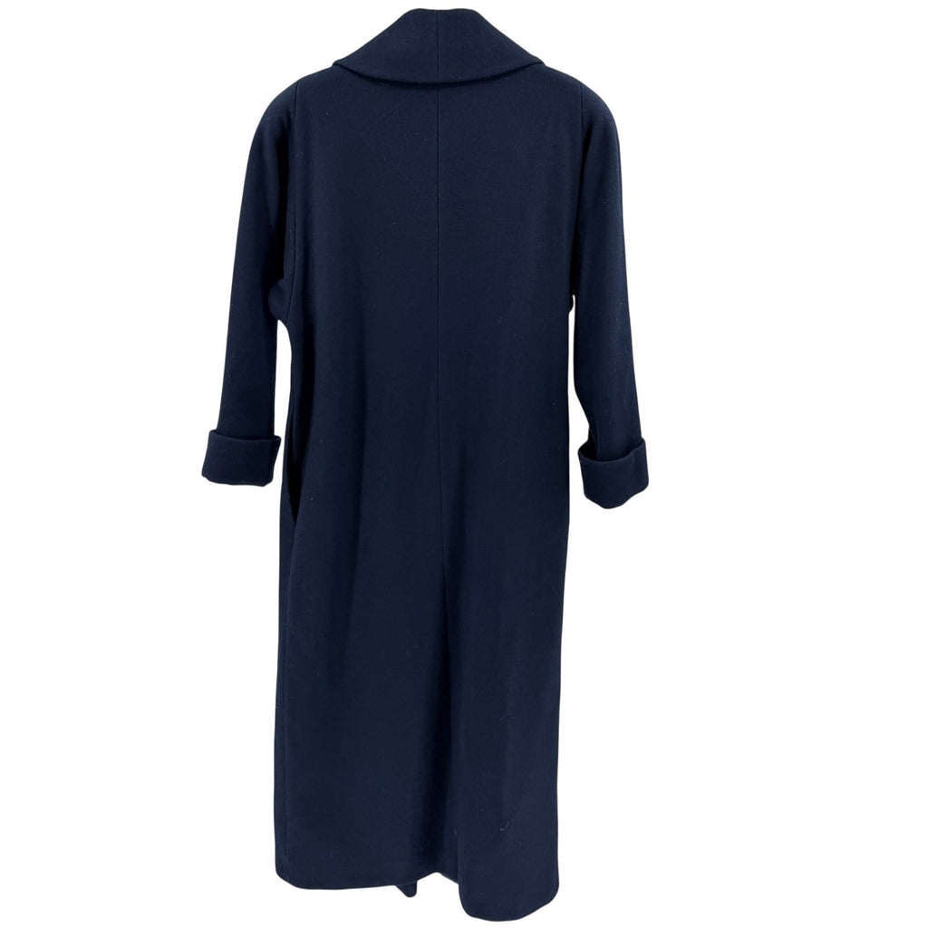 Vintage 80s Ashley Scott Navy Blue 100% Wool Shawl Collar Long Coat