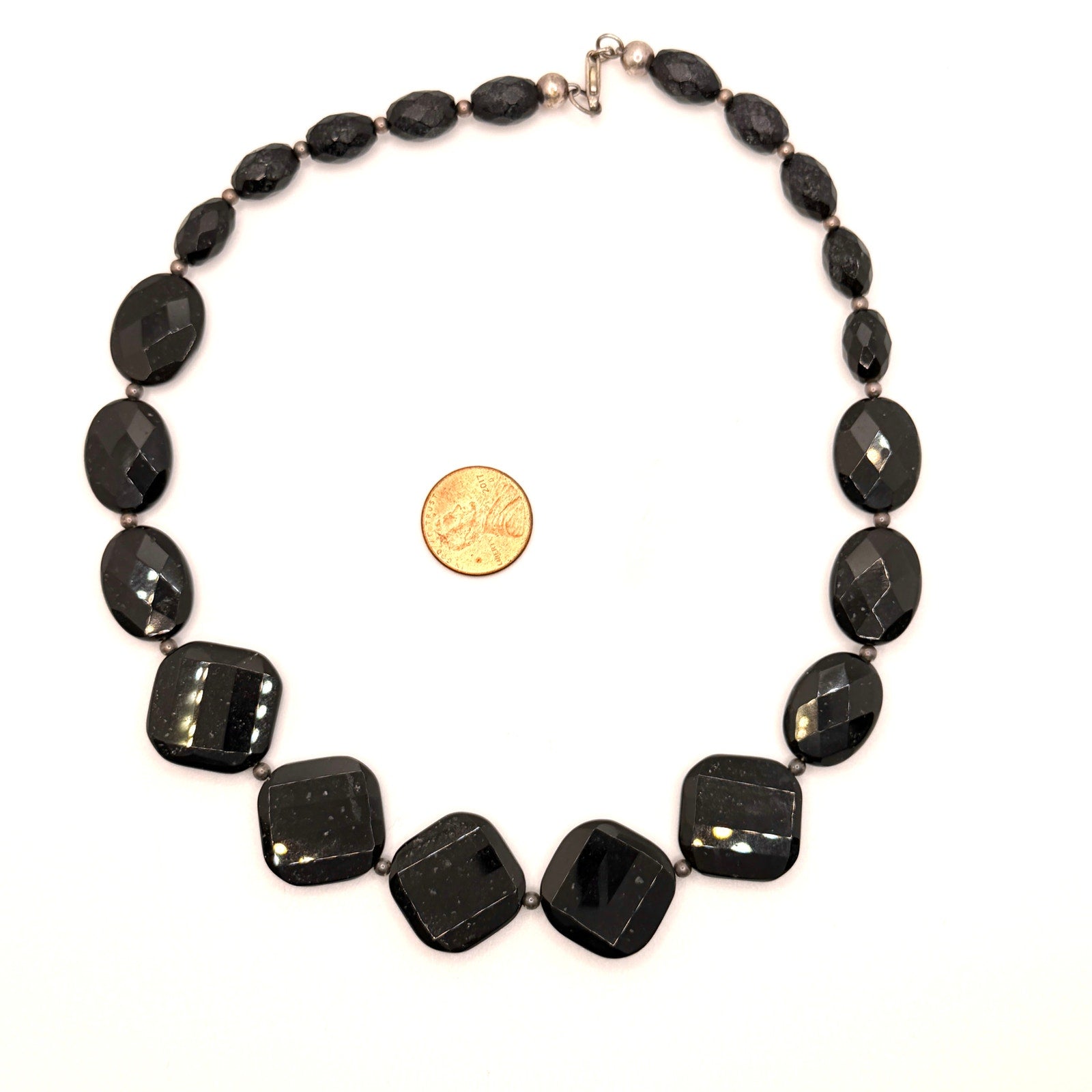 Vintage 90s Black Onyx Faceted Graduated Statement Necklace