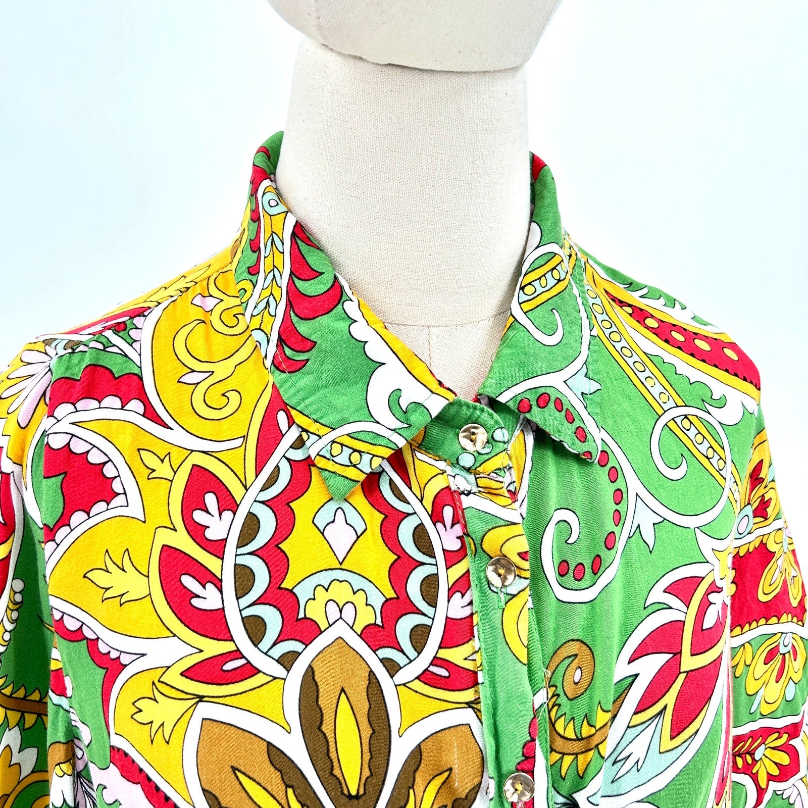 Haute Hippie Green Yellow Paisley Silk Wrap Front Tie Crop Top Blouse