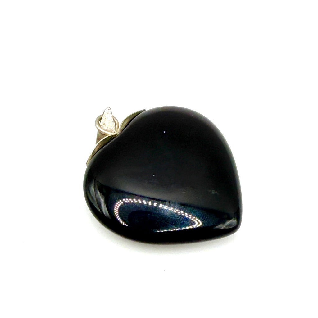Vintage 90s Black Solid Onyx Sterling Silver Minimalist Heart Pendant