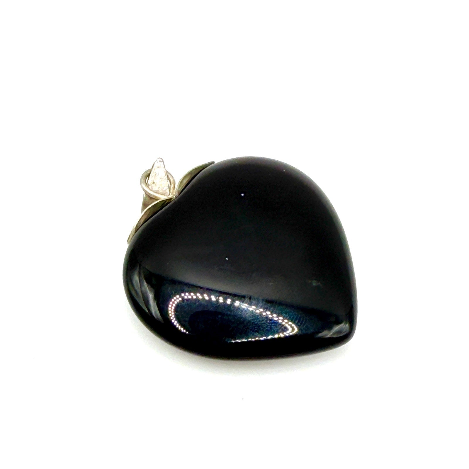 Vintage 90s Black Solid Onyx Sterling Silver Minimalist Heart Pendant