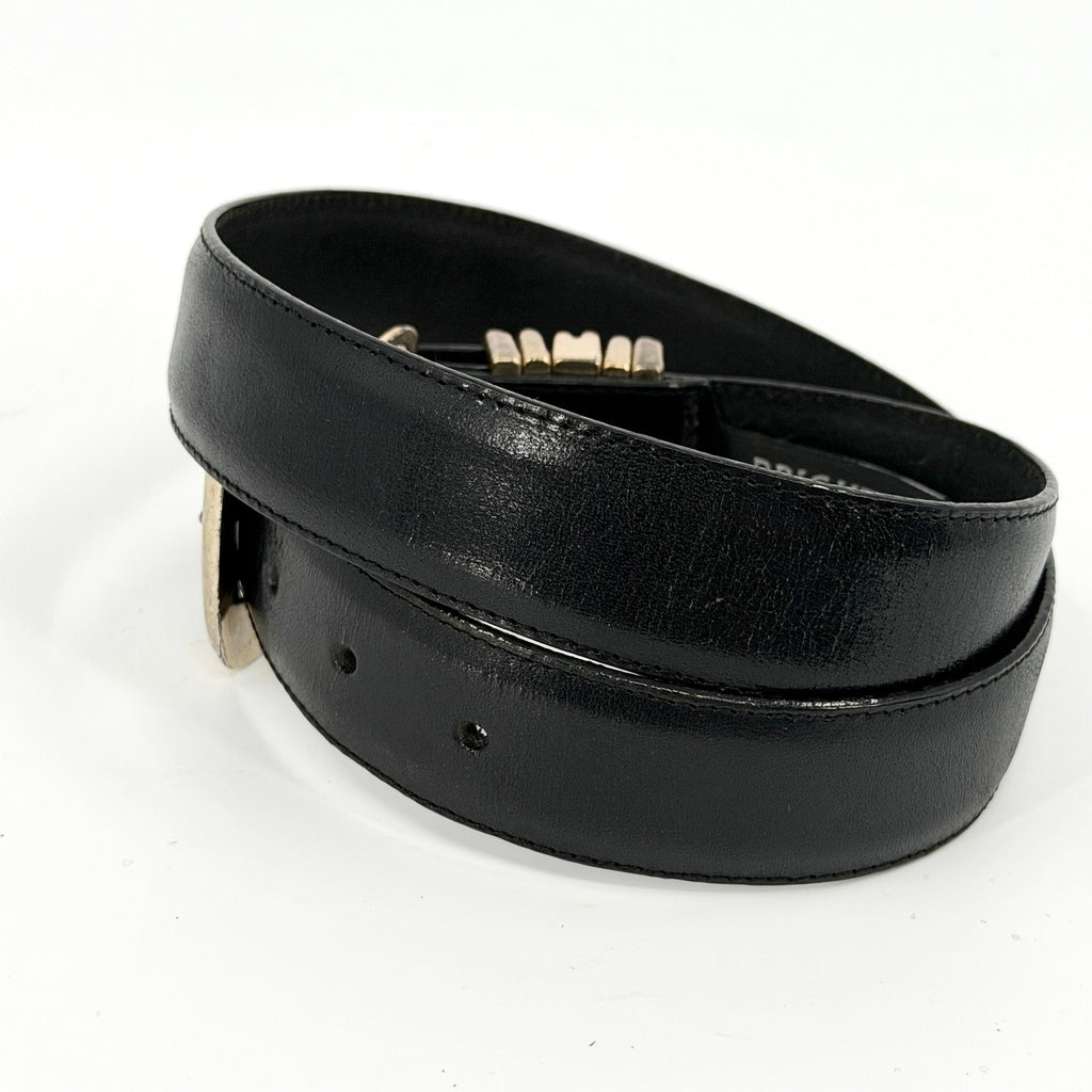 Vintage 90s Brighton Black Genuine Leather Silver Buckle Belt