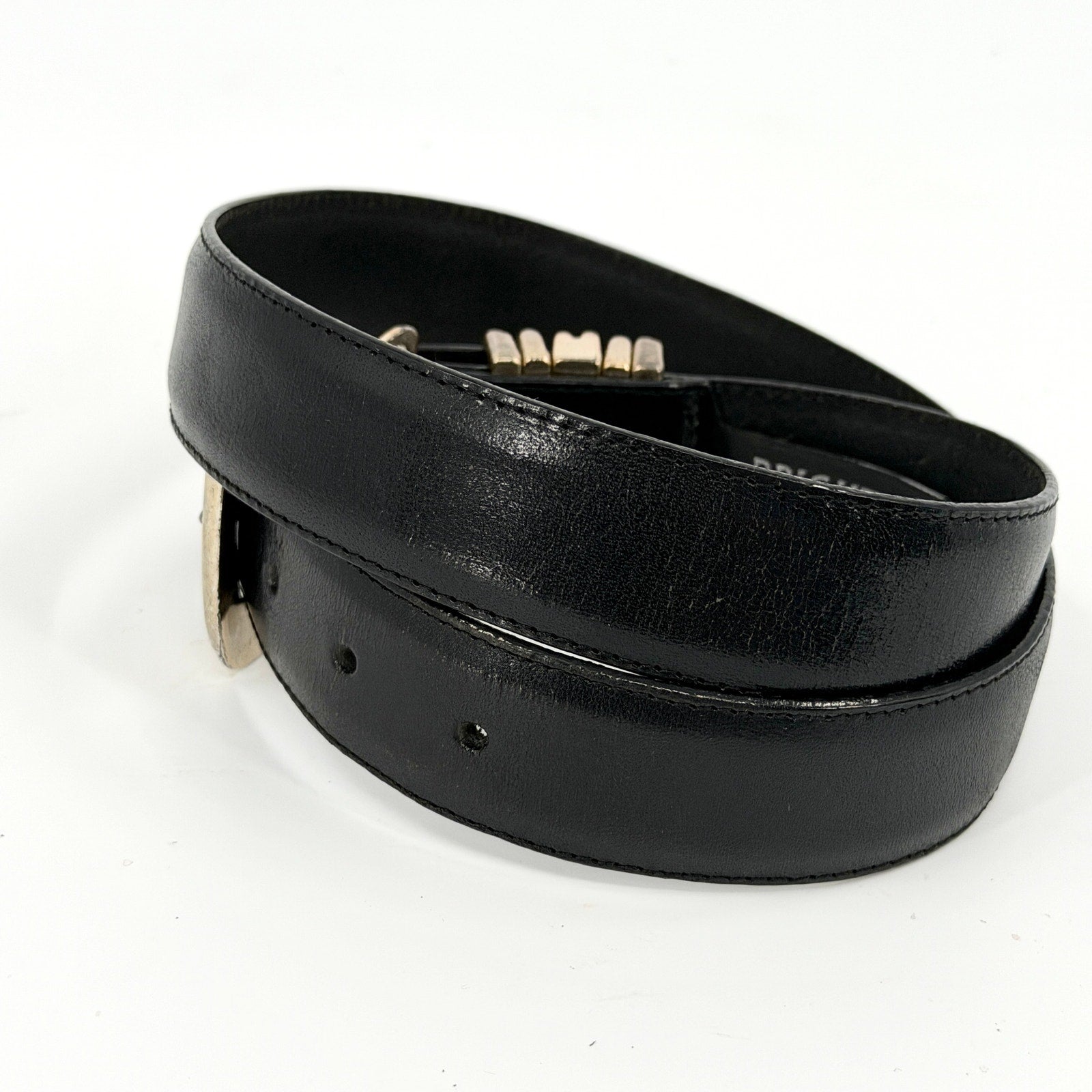 Vintage 90s Brighton Black Genuine Leather Silver Buckle Belt