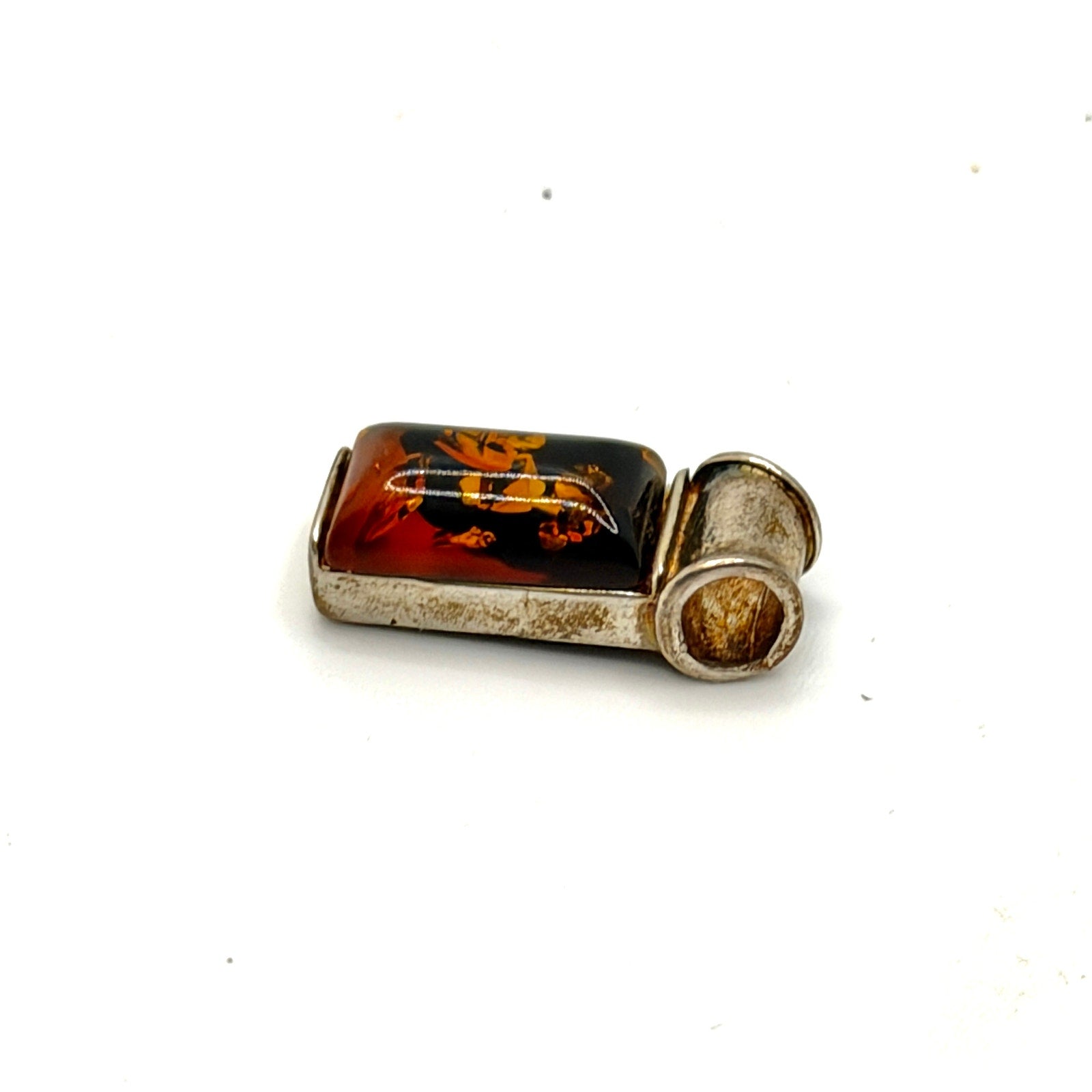 Vintage 90s Sterling Silver Cognac Amber Rectangular Modernist Pendant