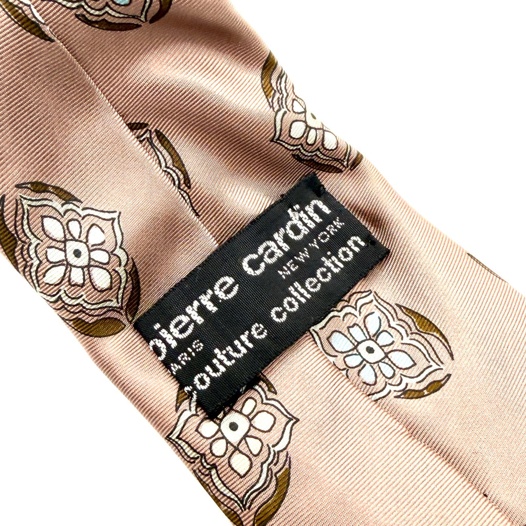 Vintage 70s Pierre Cardin Dusty Rose 100% Silk Medallion Couture Necktie